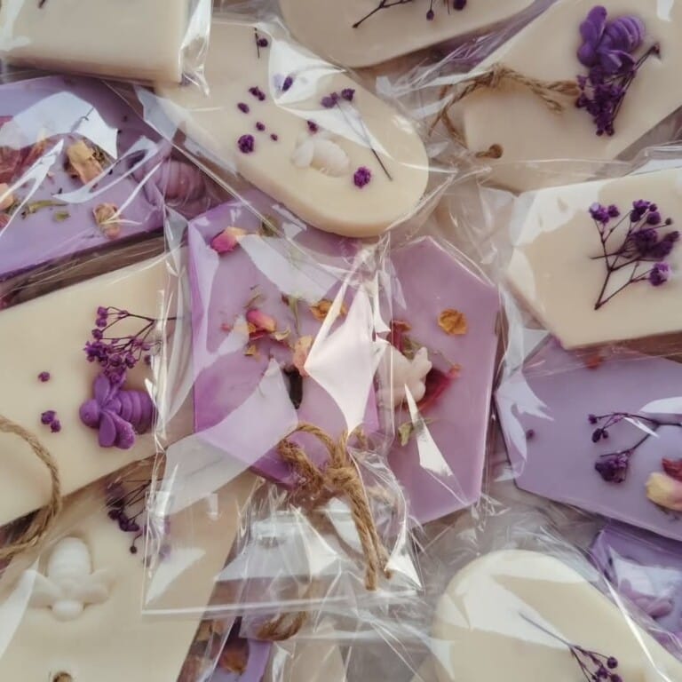 handmade honey soaps with floral decoration