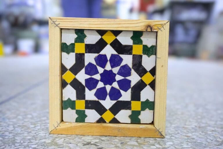 piece of zellige with wooden frame